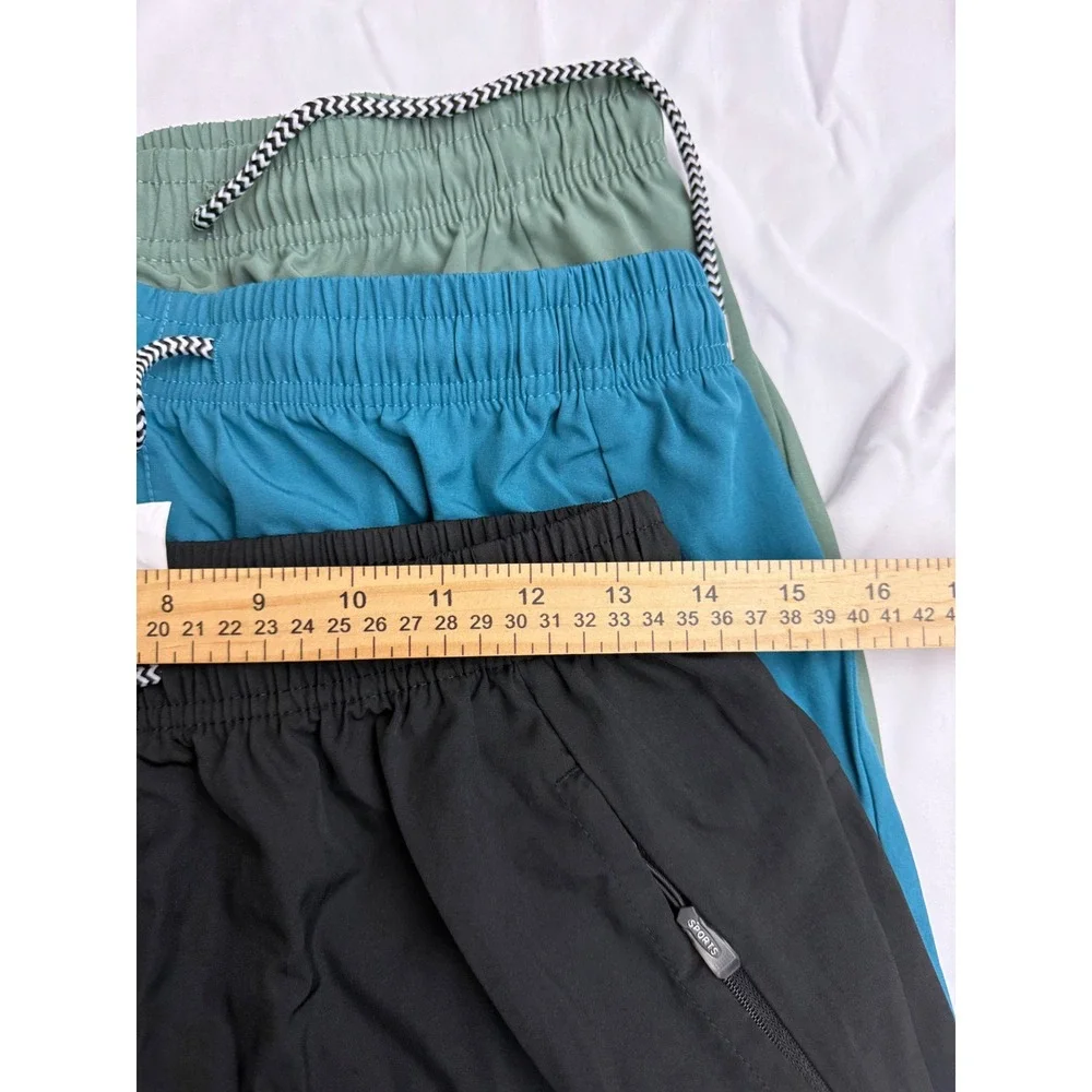 Mens Athletic Gym Shorts Lot of 3 Black Teal Green Zipper Pockets Size M